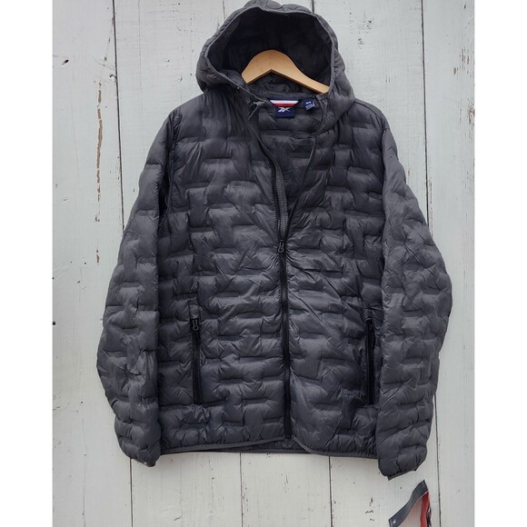 REEBOK COAT PUFFER JACKET GREY Featherless Fill Men Sz M NEW